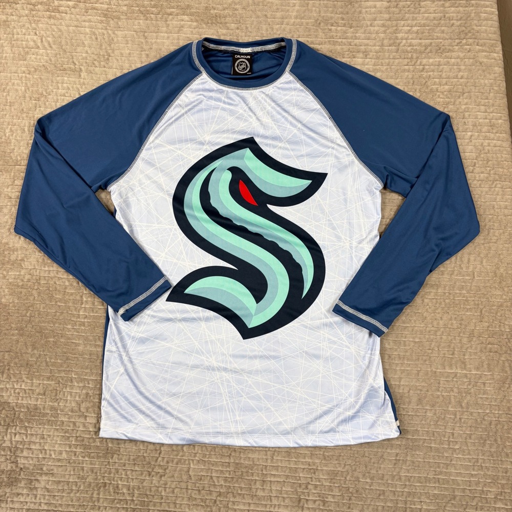 Seattle Kraken NHL Calhoun Mens Medium Long Sleeve Performance Shirt Blue White